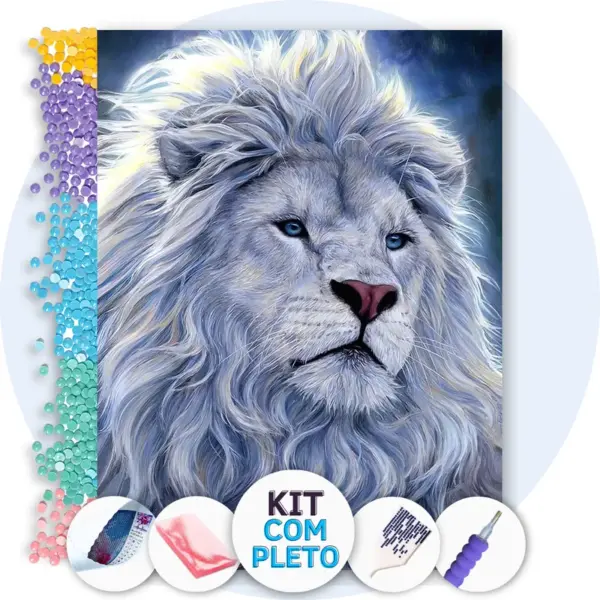 Leão Branco Magnífico - Kit Pintura com Cristais