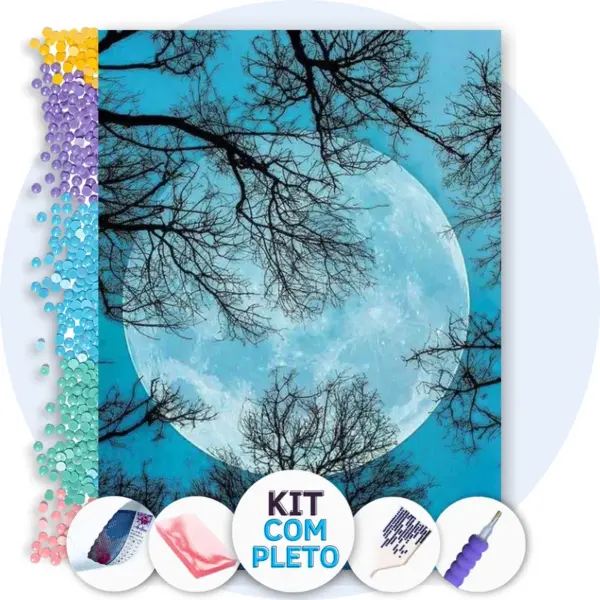 Lua Fantástica Ciano - Kit Pintura com Cristais