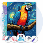 30x40cm - Arara na Noite Estrelada - Kit Pintura com Cristais