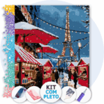 40x50cm - Feira de Natal na Torre Eiffel - Kit Pintura com Cristais