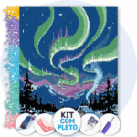 40x50cm - Cabana sob a Aurora - Kit Pintura com Cristais