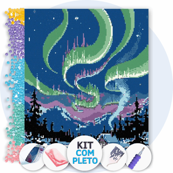 40x50cm - Cabana sob a Aurora - Kit Pintura com Cristais