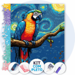 40x50cm - Arara na Noite Estrelada - Kit Pintura com Cristais
