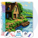 40x50cm - Refúgio à Beira do Lago - Kit Pintura com Cristais