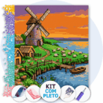 40x50cm - Moinho ao Entardecer - Kit Pintura com Cristais