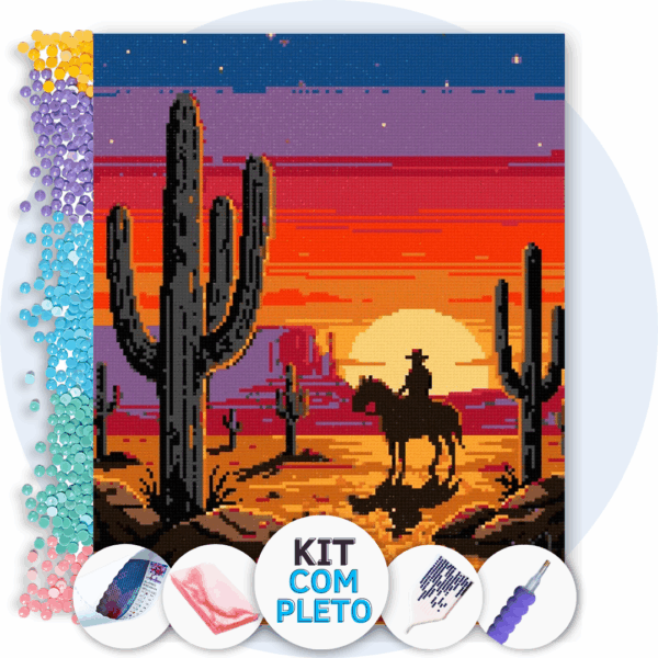 40x50cm - Cavaleiro ao Entardecer - Kit Pintura com Cristais