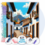 40x50cm - Rua Colonial na Serra - Kit Pintura com Cristais