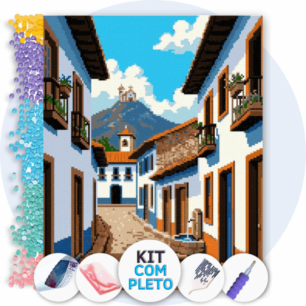 40x50cm - Rua Colonial na Serra - Kit Pintura com Cristais