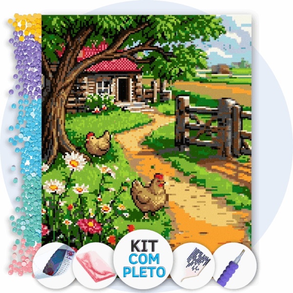 40x50cm - Manhã no Sítio - Kit Pintura com Cristais