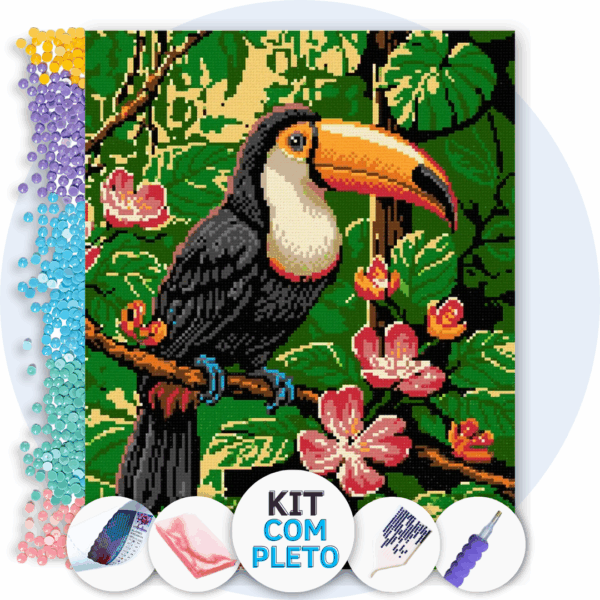 40x50cm - Tucano entre flores - Kit Pintura com Cristais