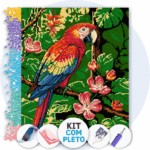 40x50cm - Arara entre flores - Kit Pintura com Cristais