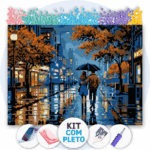 40x30cm - Noite de Chuva e Luzes - Kit Pintura com Cristais - Kit Pintura com Cristais