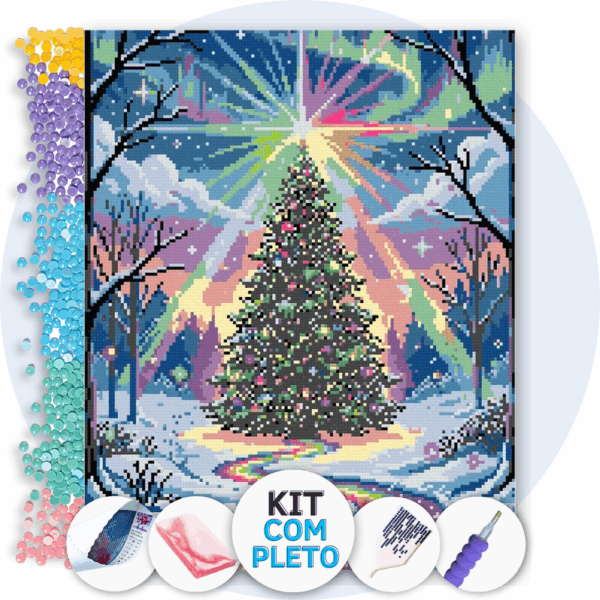 40x50cm - Árvore Boreal do Arco-Íris - Kit Pintura com Cristais