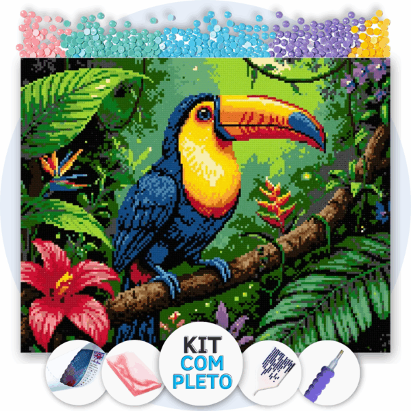 50x40cm - Canto de Asa Dourada - Kit Pintura com Cristais