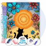 40x50cm - Crepúsculo dos Miados e Flores - Kit Pintura com Cristais