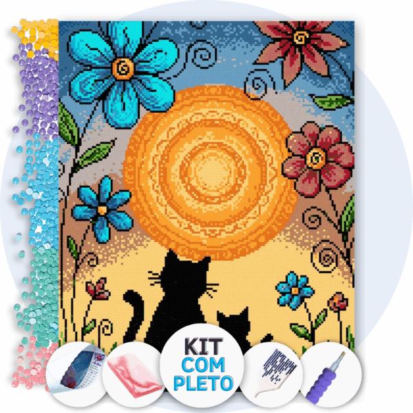 40x50cm - Crepúsculo dos Miados e Flores - Kit Pintura com Cristais