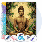 40x50cm - Buda Dourado - Kit Pintura com Cristais
