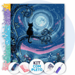 40x50cm - Gato ao Luar - Kit Pintura com Cristais