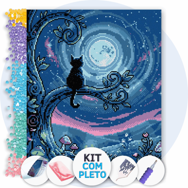 40x50cm - Gato ao Luar - Kit Pintura com Cristais