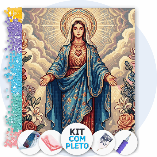 40x50cm - Coração de Luz e Rosas - Kit Pintura com Cristais