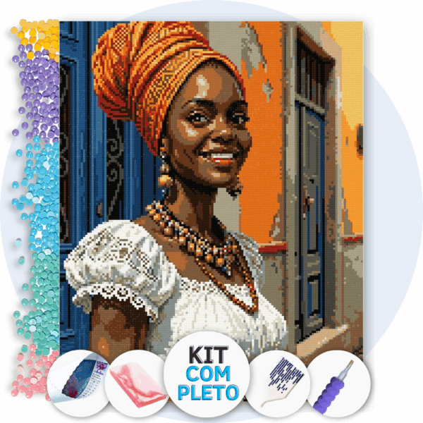 40x50cm - Baiana no Pelourinho - Kit Pintura com Cristais