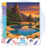 40x50cm - Oásis do Último Sol - Kit Pintura com Cristais
