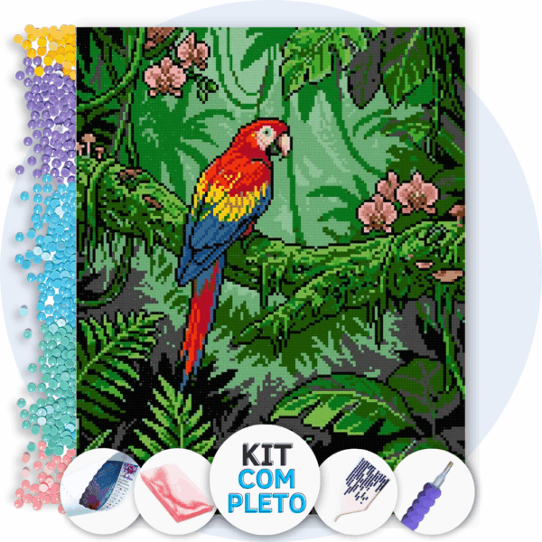 40x50cm - Canto da Pluma Escarlate - Kit Pintura com Cristais