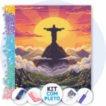 40x50cm - Cristo Redentor no Amanhecer - Kit Pintura com Cristais