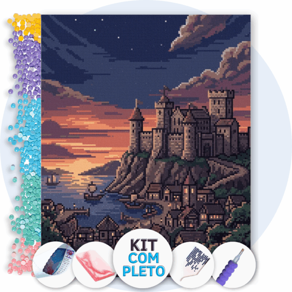 40x50cm - Castelo ao Crepúsculo - Kit Pintura com Cristais