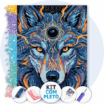 30x40cm - Guardião do Luar Flamejante - Kit Pintura com Cristais