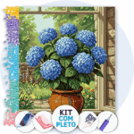 40x50cm - Canção das Hortênsias - Kit Pintura com Cristais