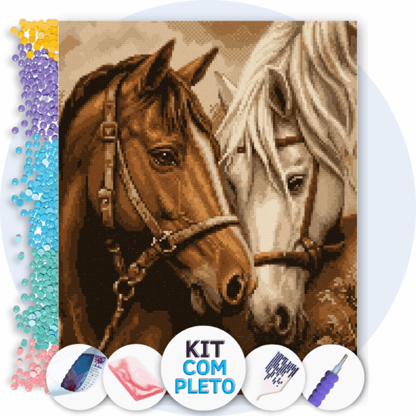 40x50cm - Cavalos Encontro - Kit Pintura com Cristais