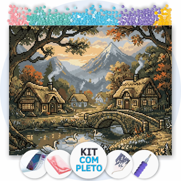 50x40cm - Espelho do Vale Outonal - Kit Pintura com Cristais