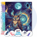 40x50cm - Coruja Lunar - Kit Pintura com Cristais