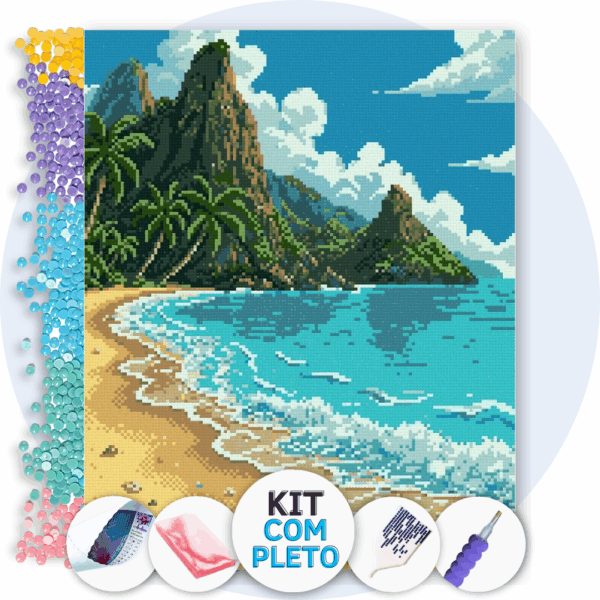 40x50cm - Onde o Mar Beija a Areia - Kit Pintura com Cristais