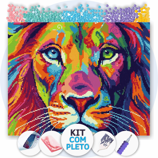 50x40cm - Leão Vibrante - Kit Pintura com Cristais