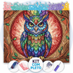 50x40cm - Coruja Vitral - Kit Pintura com Cristais