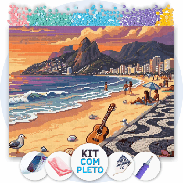 50x40cm - Eco das
  Cordas ao Entardecer - Kit Pintura com Cristais