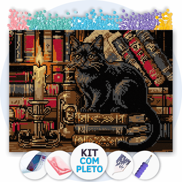 40x30cm - Gato Vigilante - Kit Pintura com Cristais