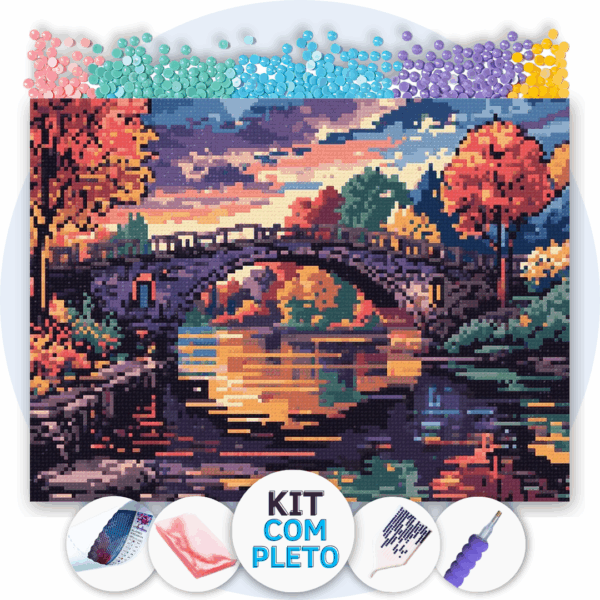 40x30cm - Ponte do Crepúsculo - Kit Pintura com Cristais
