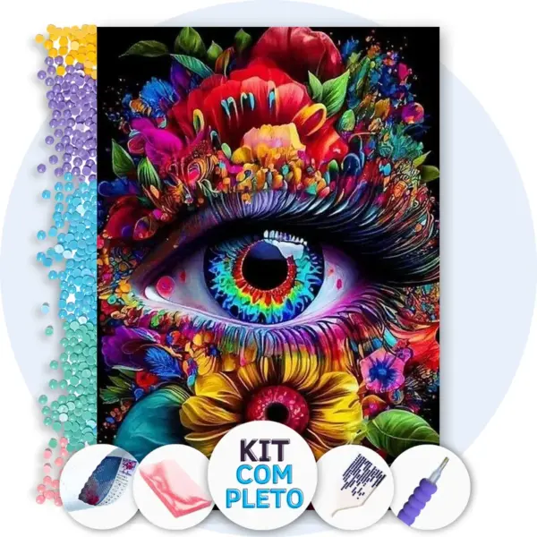 Olhar Floreo Vibrante - Kit Pintura com Cristais