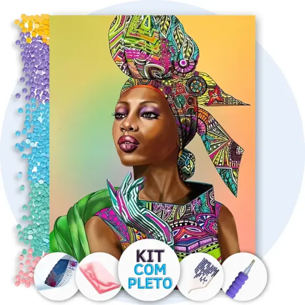 Retrato Africano Vibrante - Kit Pintura com Cristais