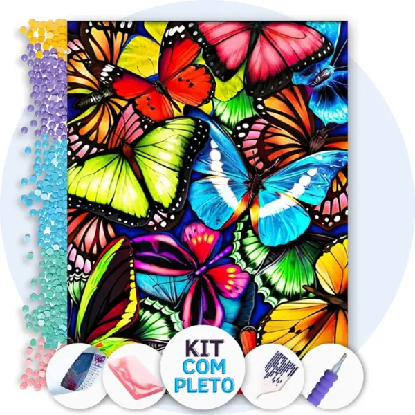 Revoada de Borboletas Coloridas - Kit Pintura com Cristais