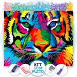 Tigre Vibrante Colorido - Kit Pintura com Cristais