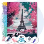 Torre Eiffel Rosa - Kit Pintura com Cristais
