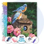 Trio de Pássaros Azuis - Kit Pintura com Cristais