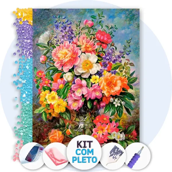 Vaso de Flores Coloridas - Kit Pintura com Cristais