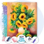 Vaso de Girassóis Vibrantes - Kit Pintura com Cristais