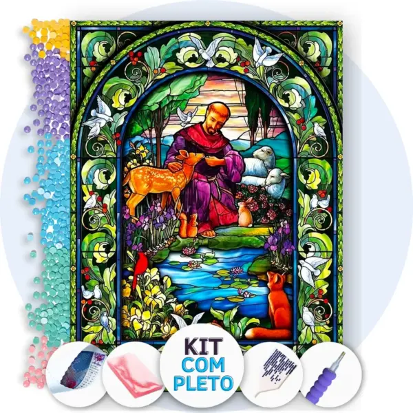 Vitral São Francisco de Assis - Kit Pintura com Cristais