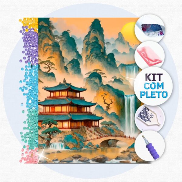 www. .com 50x40cm - Templo nas Montanhas - Kit Pintura Diamante